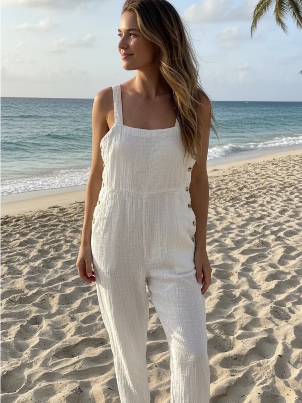 Billabong Women’s White Guaze Button-Side Romper, Size Small